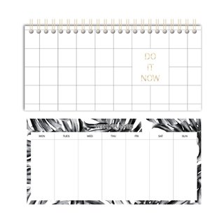 Bloco Planner de Mesa Semanal Folhagens P&B - Organizador Semanal