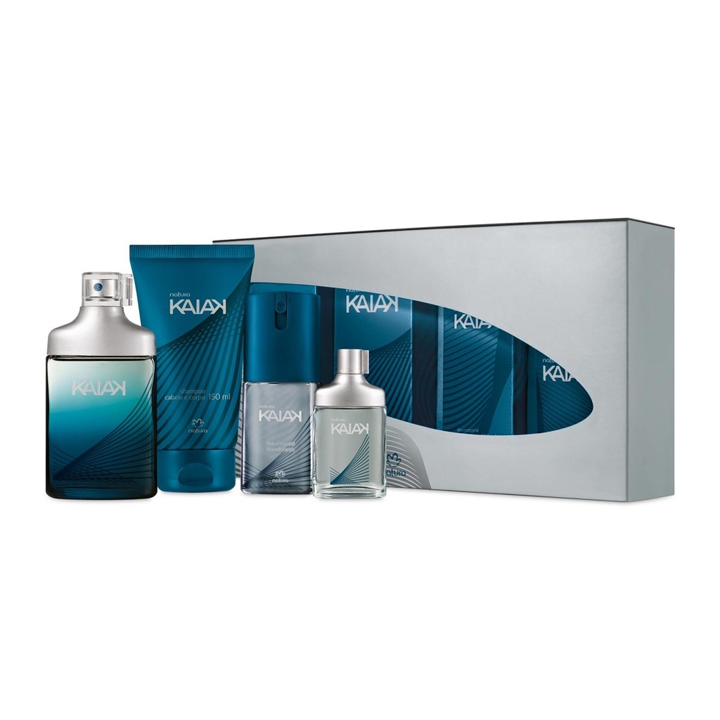 Presente Natura Kaiak masculino - Deo Colônia  + Deo Colônia Miniatura + Deo corporal + Shampoo cabelo e corpo.