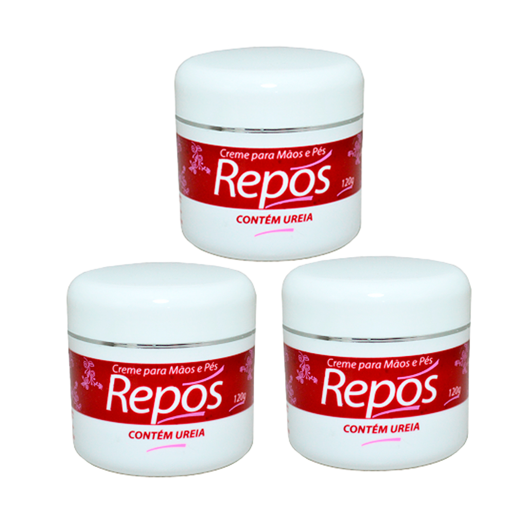 3 Potes de Creme Para Mãos e Pés Repos com Ureia 120g Hidratante  - Com Anvisa