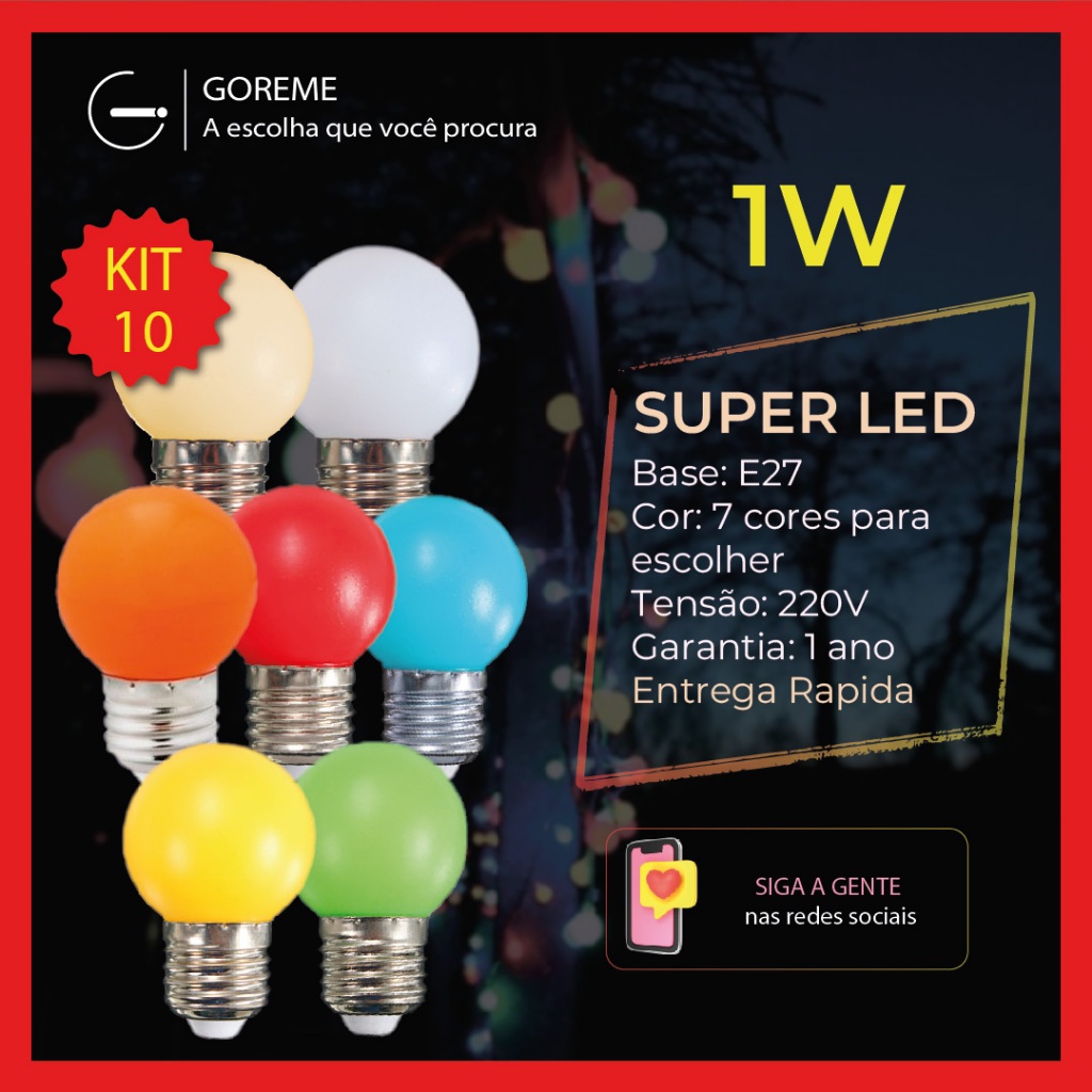 Kit 10 Lâmpadas Coloridas Led Mini Bulbo Bolinha 3W 220V E27 Luz Colorida - Home & Living