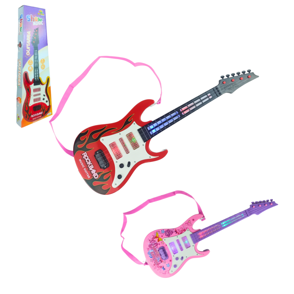 Guitarra Musical Infantil Com Luzes E Som Rock Star 52 cm