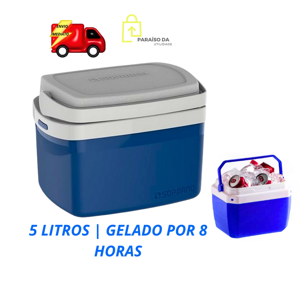 Caixa Térmica Cooler Coller Pequeno 5 Litros Cooler Soprano 5 Litros Tropical Cooler Para Praia Piscina Bebidas Geladas Caixa Térmica Cooler Cinza Azul Vermelho Verde Coller Porta Latas