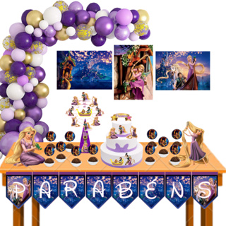 Kit festa em casa só um bolinho deoraão aniversário Rapunzel enrolados princesa + topo de bolo mesa em Oferta na Shopee