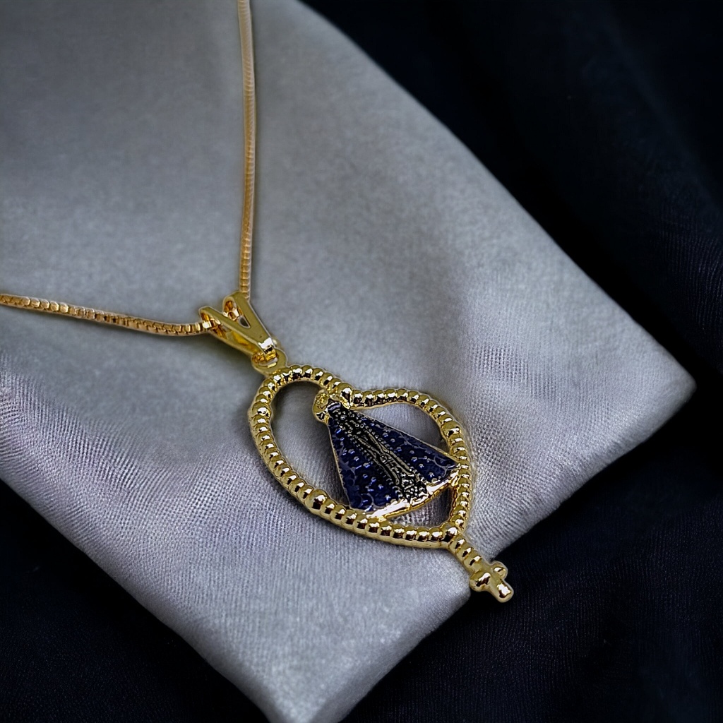 Corrente Folheada Nossa Senhora Aparecida Terço Cordão De Pescoço em Oferta na Shopee