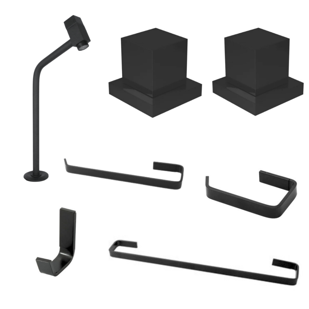 KIT BANHEIRO QUADRI PRETO FOSCO COM TORNEIRA CUBA QUADRI E MAIS  2 ACABAMENTOS QUADRI PARA REGISTRO PADRÃO DECA