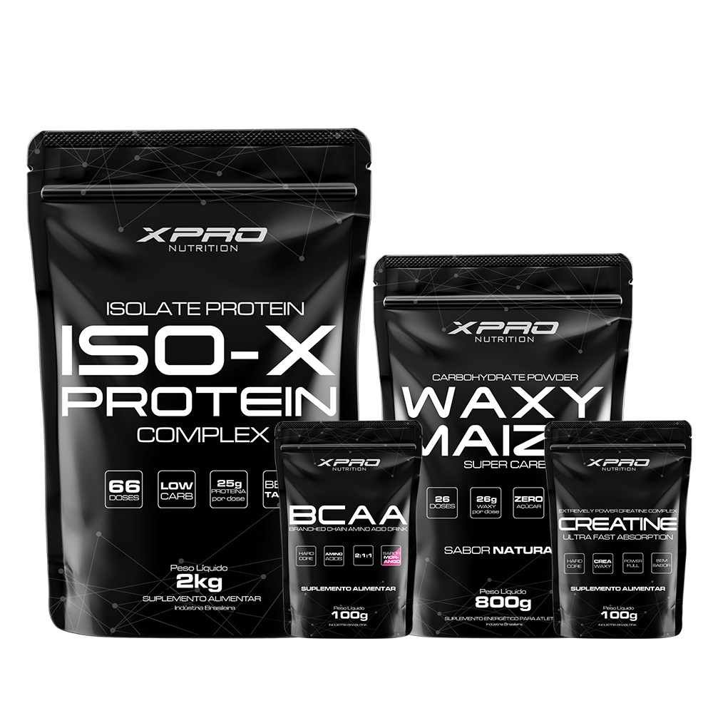 Imagem Kit Whey Iso X Protein 2Kg + Creatina 100g + BCAA 100g + Waxy Maize Super Carb 800g - XPro Nutrition