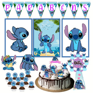 Kit festa em casa só um bolinho Stitch lilo decoração aniversário + topo de bolo mesa