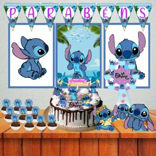 Kit festa em casa só um bolinho Stitch lilo decoração aniversário + topo de bolo