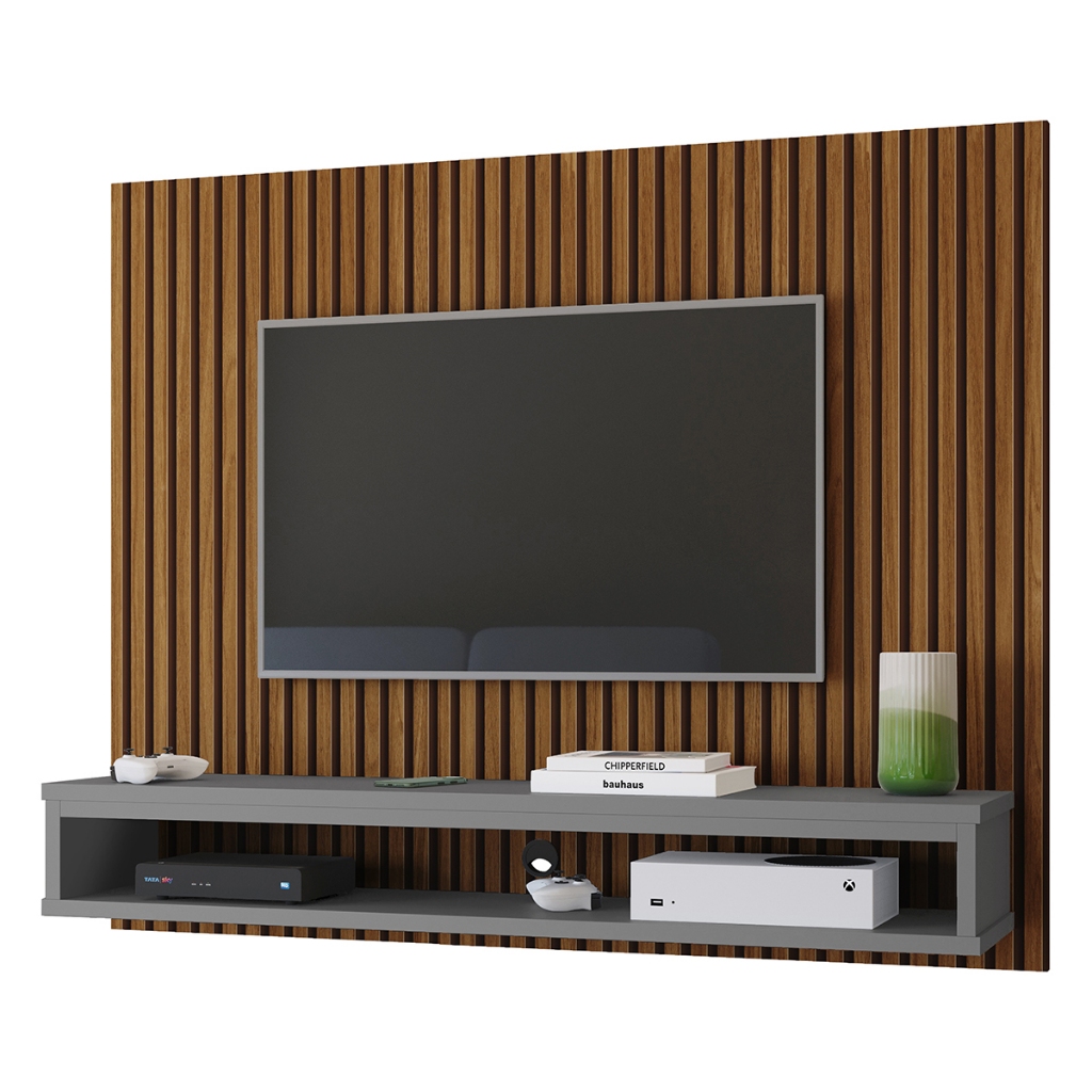 Painel Cissa Tv Até 50" Nicho Decorativo Prateleira Inferior Suspenso Parede Quarto Sala E...
