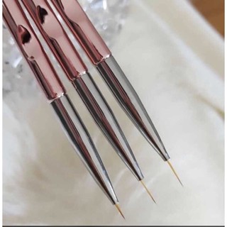 Kit com 3 pinceis fino rosé - Kaisa - para decoração de unhas