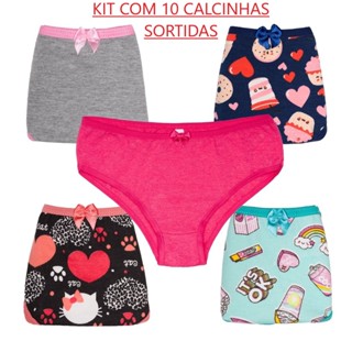 Kit 10 Calcinhas Infantil Sortida Algodão Cotton Menina Peças Sortidas Estampada Lisa Juvenil em Oferta na Shopee