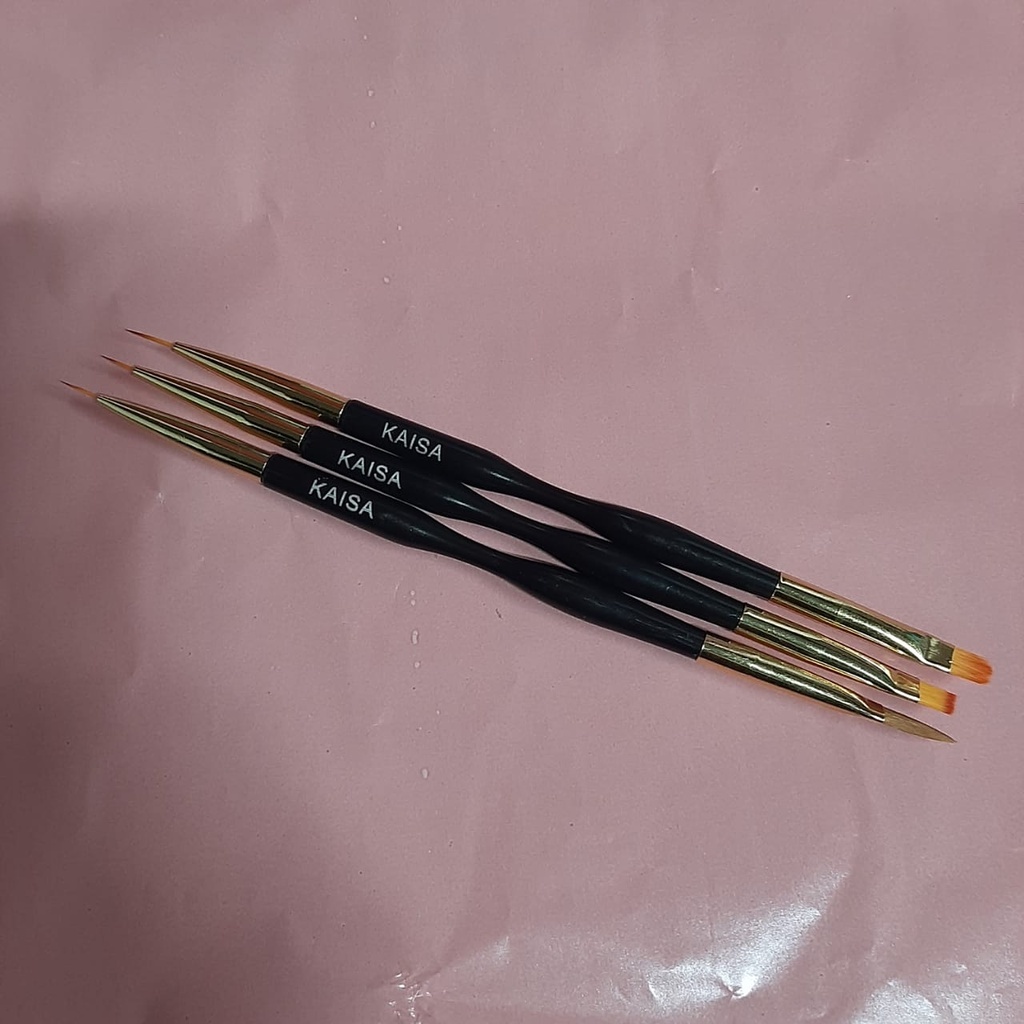 kit 3 pinceis duplo Kaisa para gel acrílico e decoração em Oferta na Shopee