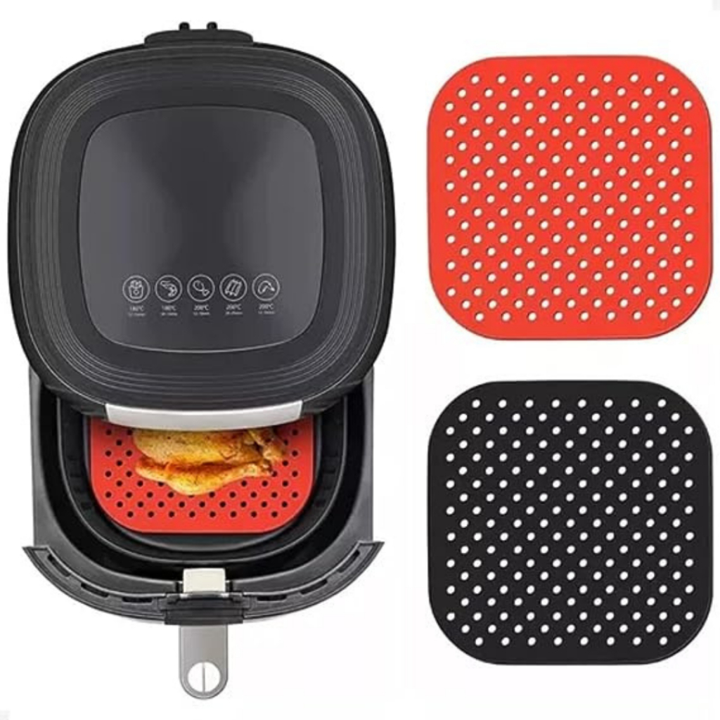 Forro Tapete em Silicone Para Air Fryer 19cm Fritadeira Elétrica QUADRADO Multiuso Universal Vermelho Preto