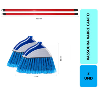 2 Vassouras Cantoneira Nylon Plumado Reforçada Varre Canto Limpeza Precisa Multiuso com Cabo Premium em Oferta na Shopee