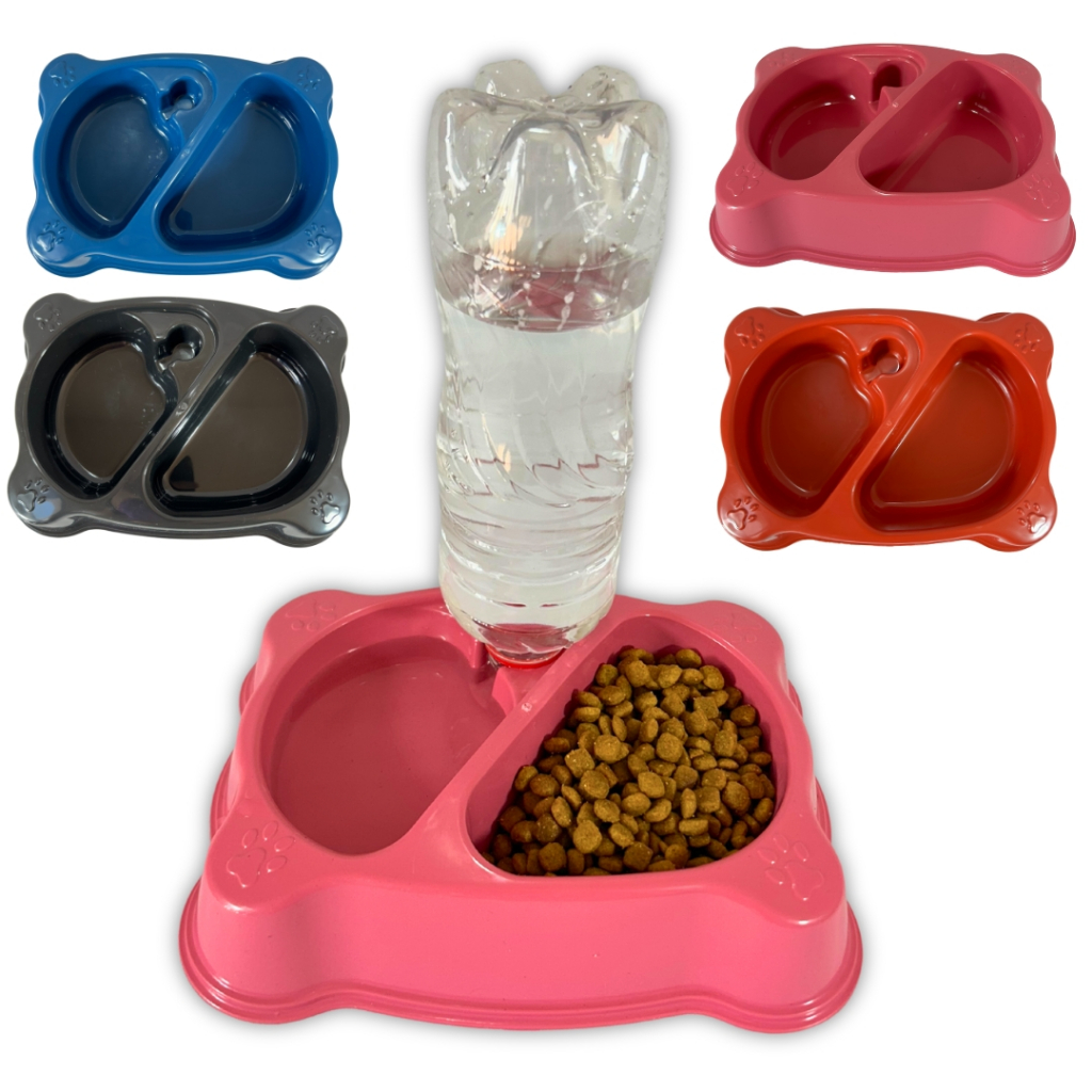 Comedouro Bebedouro Cachorro Gato Duplo Automático Suporte Garrafa Pet 2 em 1