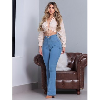 Calça Jeans Flare Feminina Clara Cintura Alta Com Lycra Elastano