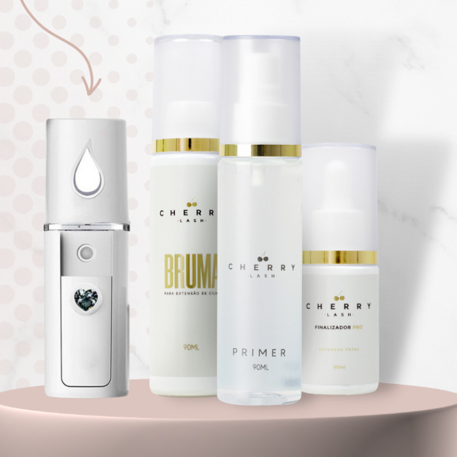 Kit retenção cherry (primer + bruma + finalizador+ nanomister) para extensão de cílios em Oferta na Shopee