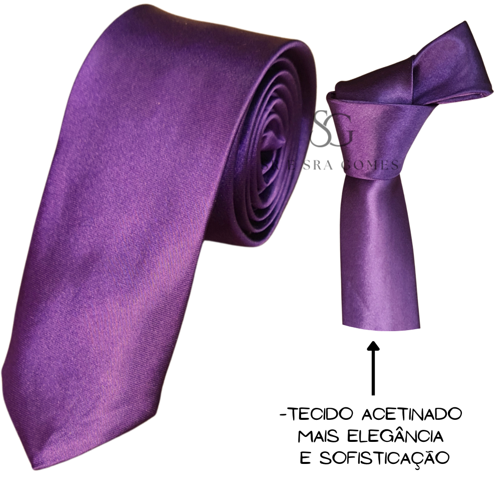 Gravata Roxa Tecido Cetim em Oferta na Shopee