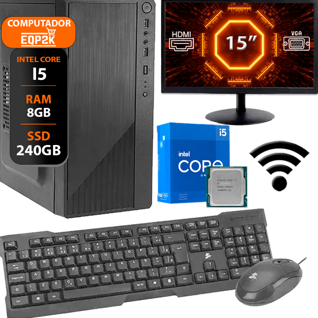 Computador Intel I5 Ssd 240gb 8gb Memória Ram Monitor 15