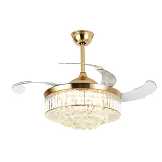 Ventilador de Teto Com Lustre Luminária Retratil e Controle Remoto Satellite A-FAN005 BIVOLT Dourado