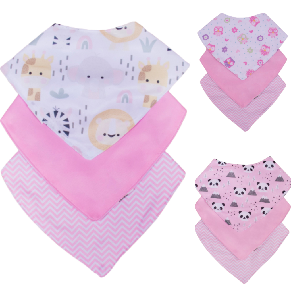 Kit Babador Estampado Impermeável para Bebê Menina 3 peças