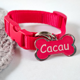 Plaquinha de Identificação Pet + Coleira para Cachorro Gato Pingente Personalizado