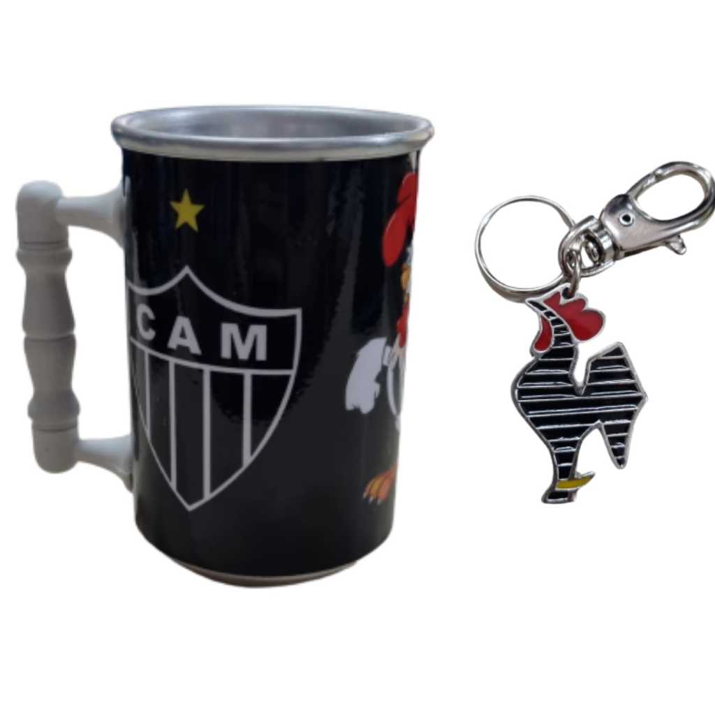 Caneca Alumínio Atlético-mg Com Alça Chaveiro Galo Com Gancho