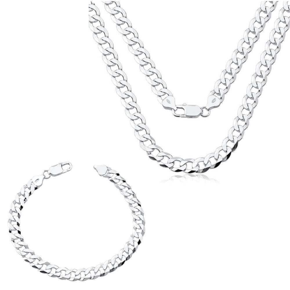 Conjunto Corrente e Pulseira Grumet 70cm 8mm Prata 925