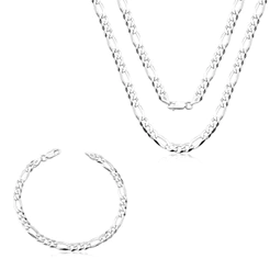 Conjunto Corrente e Pulseira Grumet 3x1 70cm 5mm Prata 925