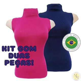 Kit COMBO Duas Blusas Garrafinha Canelada Moda Trico Feminina Gola Alta Modelo 2-1 Estilo Blogueirinha