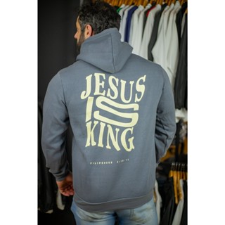 Moletom Cangurú Masculino Jesus is King gospel cristão com capuz Blusa de Frio Grosso e Confortável Inverno