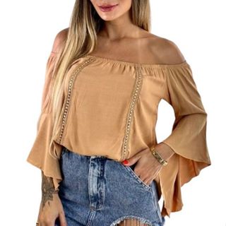 Blusa Feminina Ciganinha Manga 3/4 Moda Divina Flor Tecido Viscose Moda Primavera Verão
