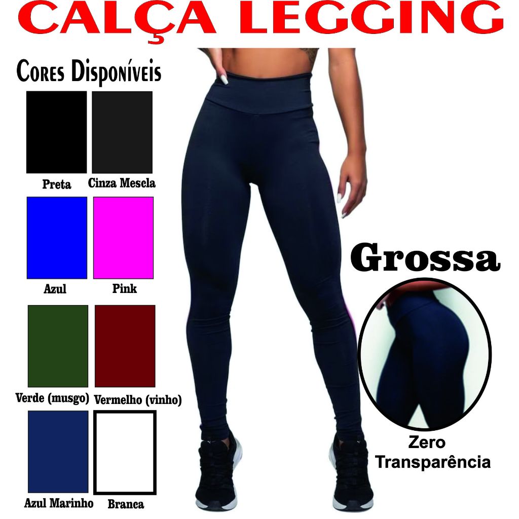 Calça Legging Academia Feminina Cintura Alta Básica Lisa Grossa Não fica Transparente para o Dia a Dia com Costura Reforçada
