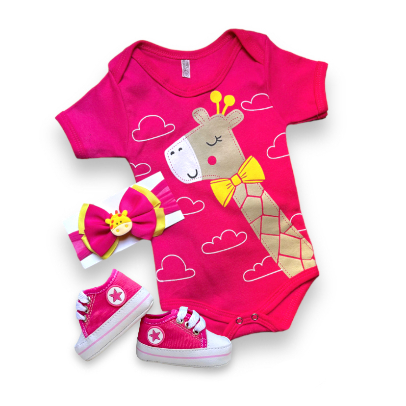 Body Bebê Enxoval Mesversario Temático Girafinha