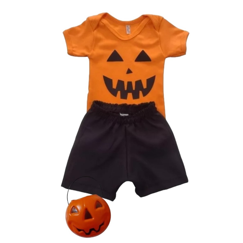 Conjunto Bebê Halloween Abóbora Menino Infantil Roupa Festa Fantasia Temático