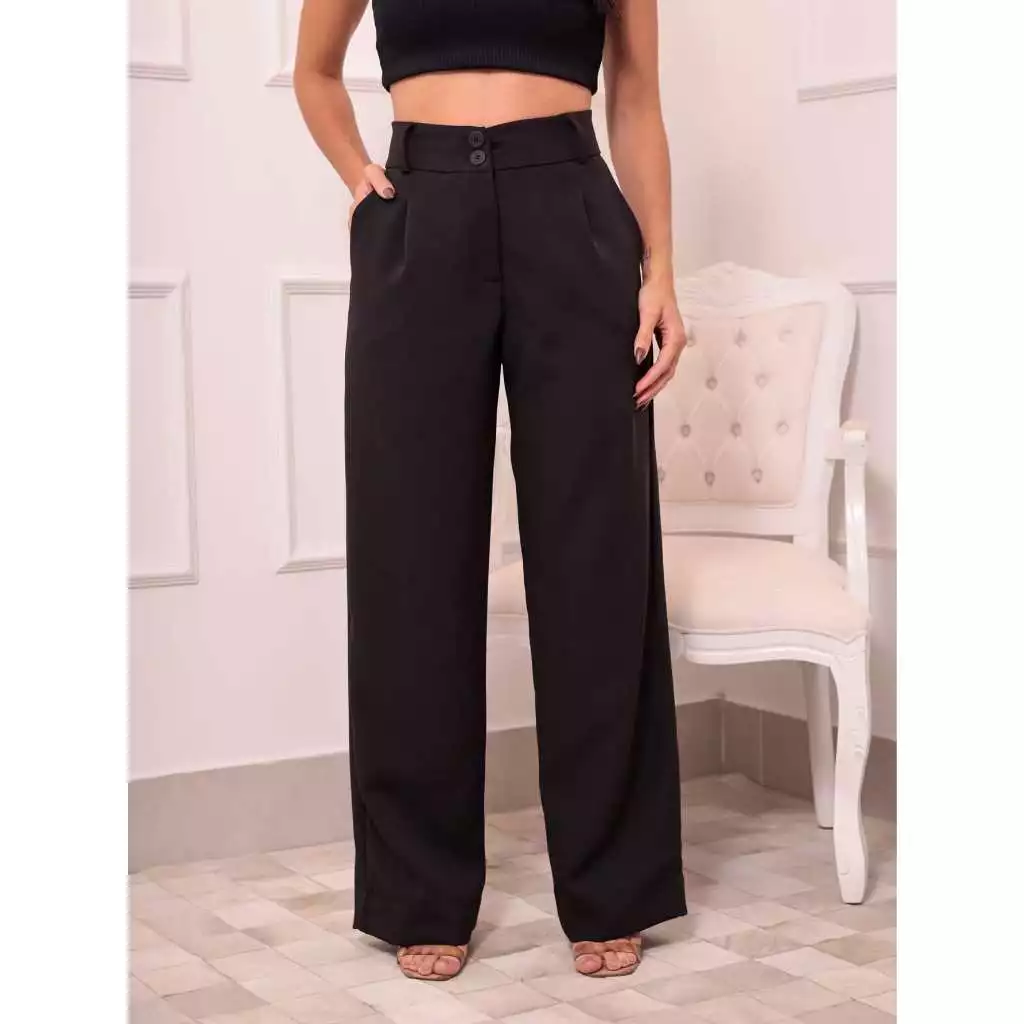 EMILI Calça Pantalona Feminina / Com Bolso Faca/ Alfaiataria -S577