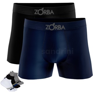 Kit 2 Cuecas Zorba Boxer Sem Costura Masculinas + 6 Meias Promoção