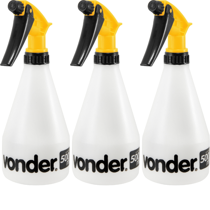 Kit com 3 Borrifador Manual Pulverizador Vonder 500ml Regulável em Spray Jato ou Névoa Jardim, Faxina e Estética Automo