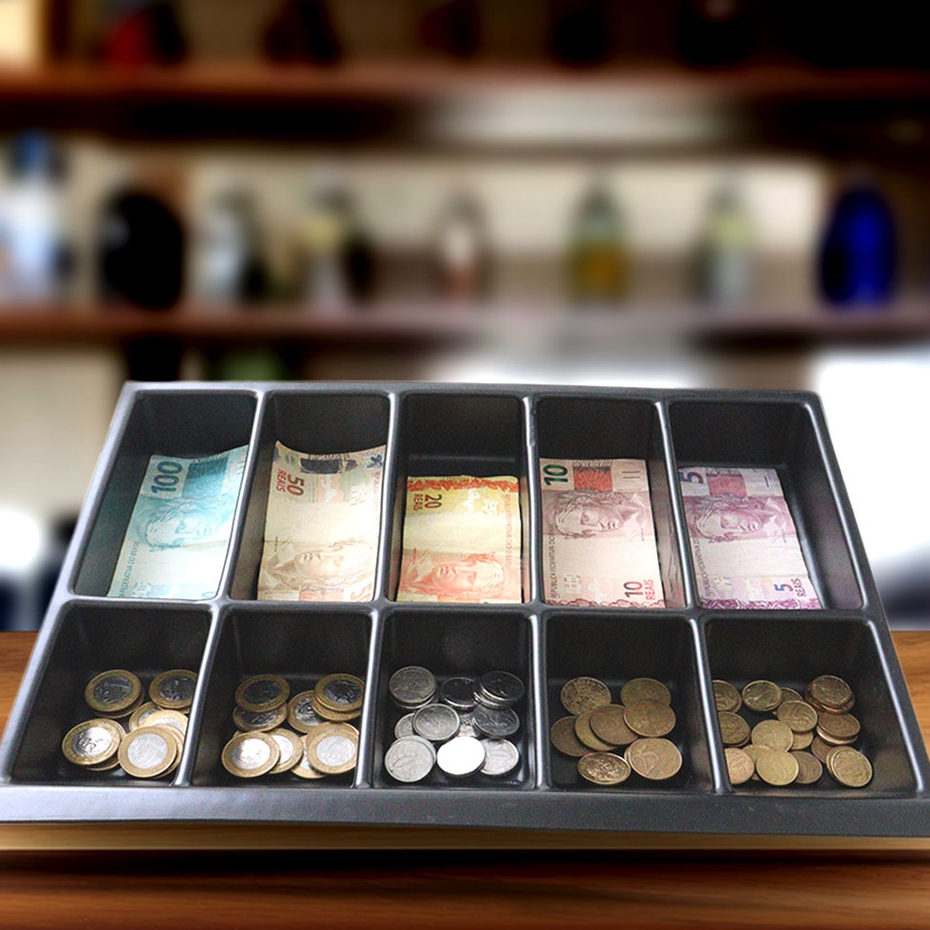 Bandeja Porta notas e moedas 40 x 31cm (5 divisórias) em Oferta na Shopee