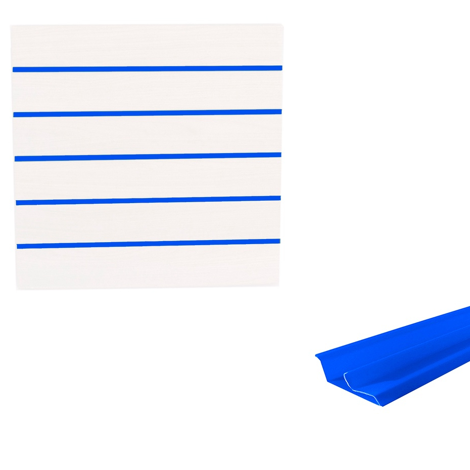Painel Canaletado em Mdf 0,61 x 0,61m Branco + Perfil Azul