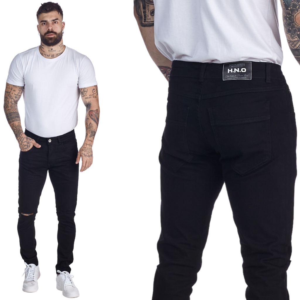 Calça Jeans Masculina HNO com Elastano Rasgado no Joelho