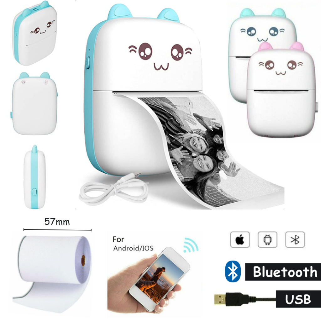 Mini Impressora gato Máquina de Imprimir Fotos , Textos E Desenhos Via Bluetooth Super Pratica superloja