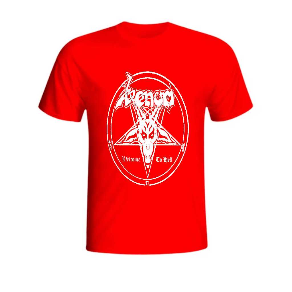 Camisa de rock Venom Welcome To Hell vermelha malha 100% algodão feminina e masculina todos os tamanhos