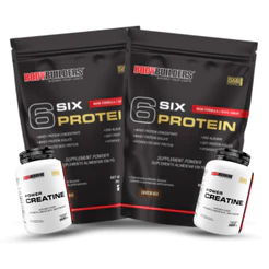 Kit 2x 6 Six Protein 2kg + 2x Creatina 300g - Ganho de Massa e Definição Muscular - Bodybuilders