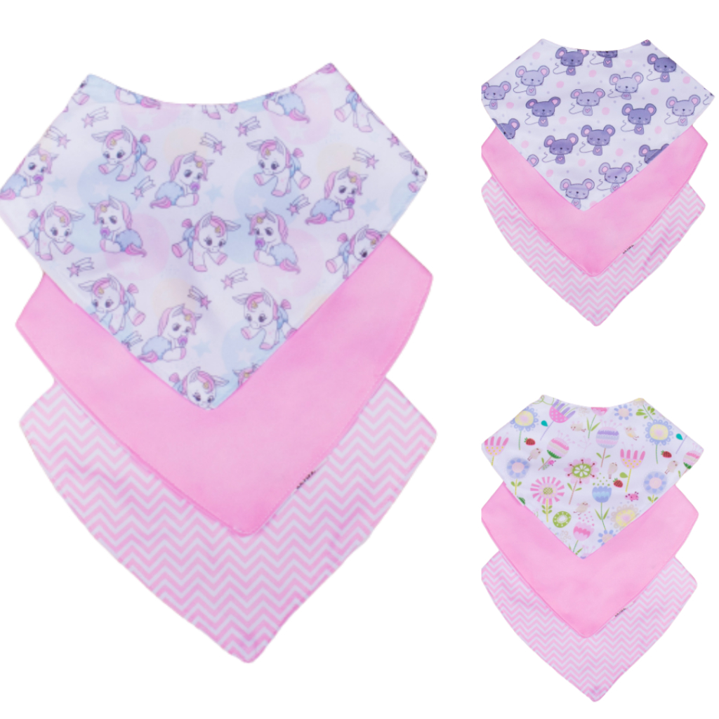 Kit Babador para Bebê Menina 3 peças Estampado Impermeável