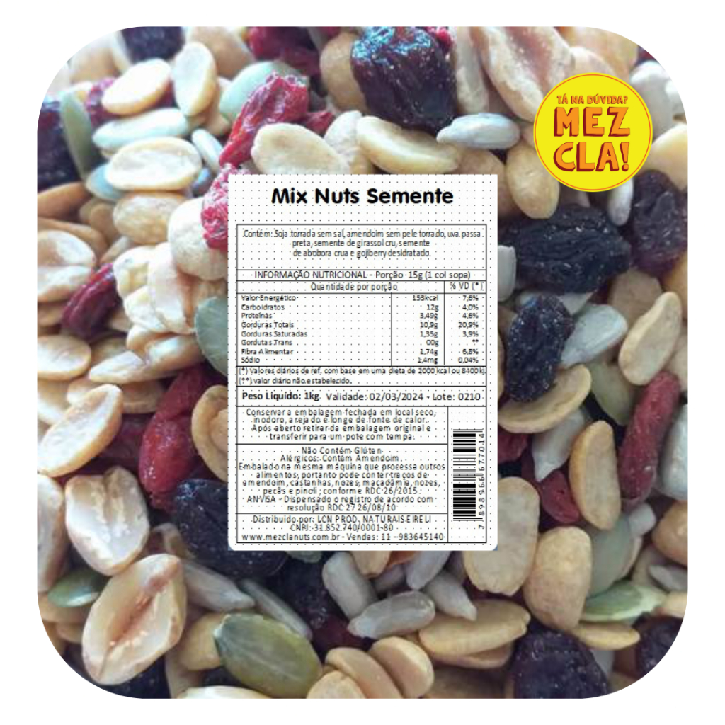 Mix De Sementes Abóbora, Girassol, Amendoim, Gogiberry 250g - 500g - 1kg - Sementes Nuts
