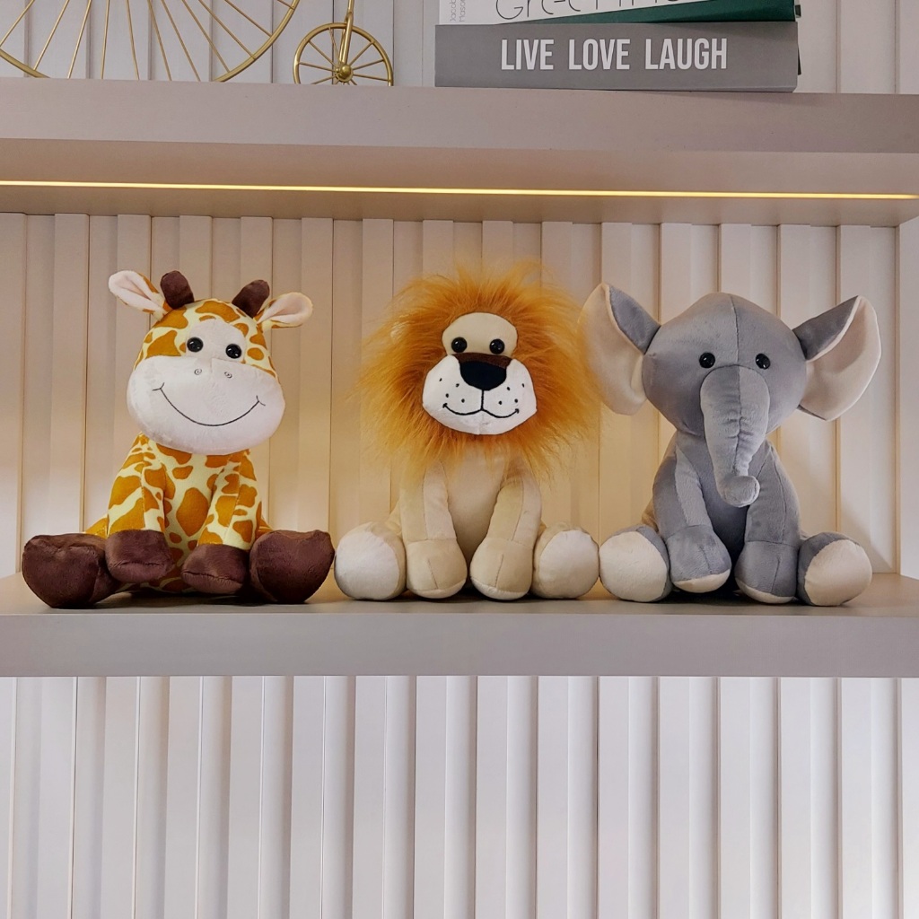 Kit Elefante Leão Girafa De Pelúcia para Nicho M Decoração Quarto Bebê