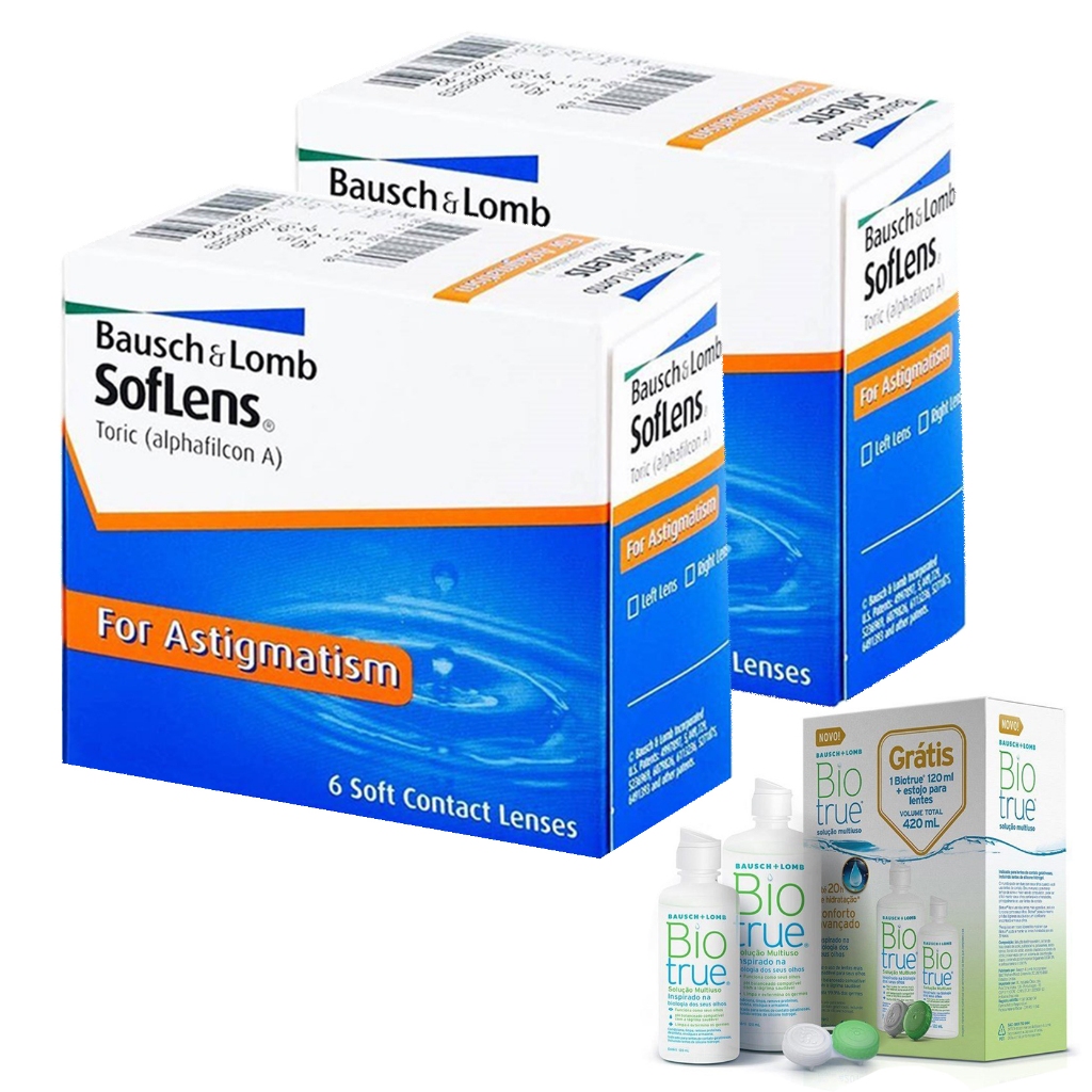 Lente De Contato Soflens 66  - Astigmatismo 2 caixas + Renu BioTrue 420ml em Oferta na Shopee