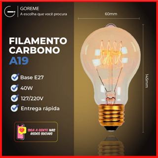 Lâmpada Filamento Carbono A19 40W E27 LUZ QUENTE (AMARELO) Âmbar 110V~220V em Oferta na Shopee
