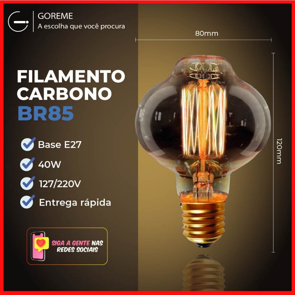 Lâmpada Filamento Carbono BR85 40W E27 LUZ QUENTE (AMARELO) Âmbar 110V~220V em Oferta na Shopee